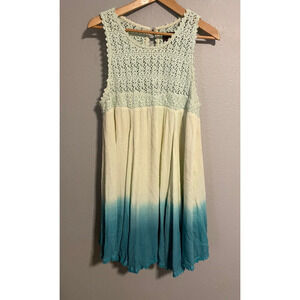 Double D Ranch Womens Shift Dress Size Large Ombre Gauzy Crochet Trim Boho READ